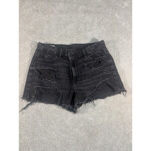 American Eagle Outfitters Women Shorts 8 Black Denim Mom Short Distressed